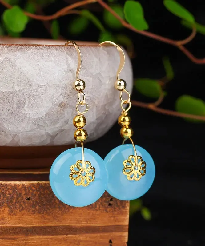 Sterling Silver 14K Gold Chalcedony Drop Earrings