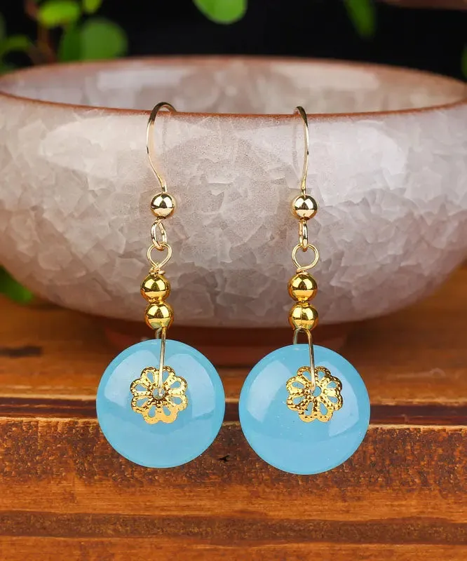 Sterling Silver 14K Gold Chalcedony Drop Earrings