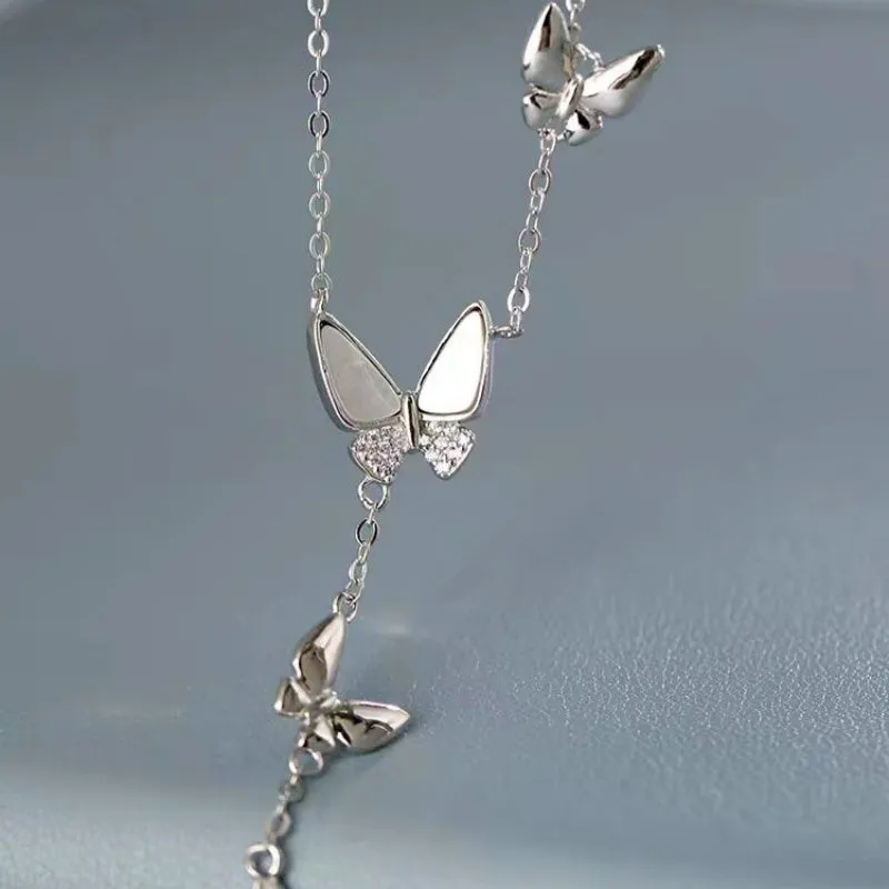 Sterling Silver Elegant Diamond Butterfly Pearl Necklaces