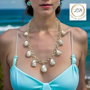 Stylish White Sea Shell Charms Gold Chain Necklace