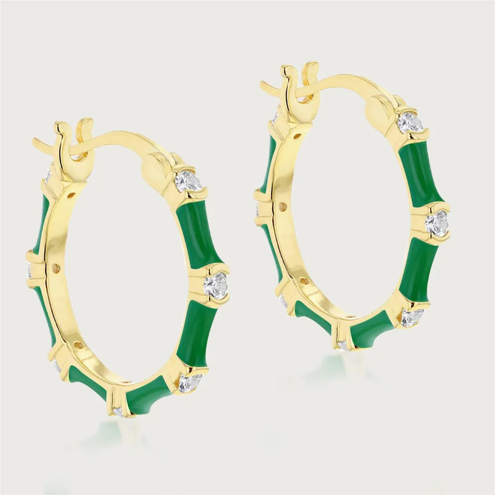 Taffy Enamel Bamboo Hoops With Zircons