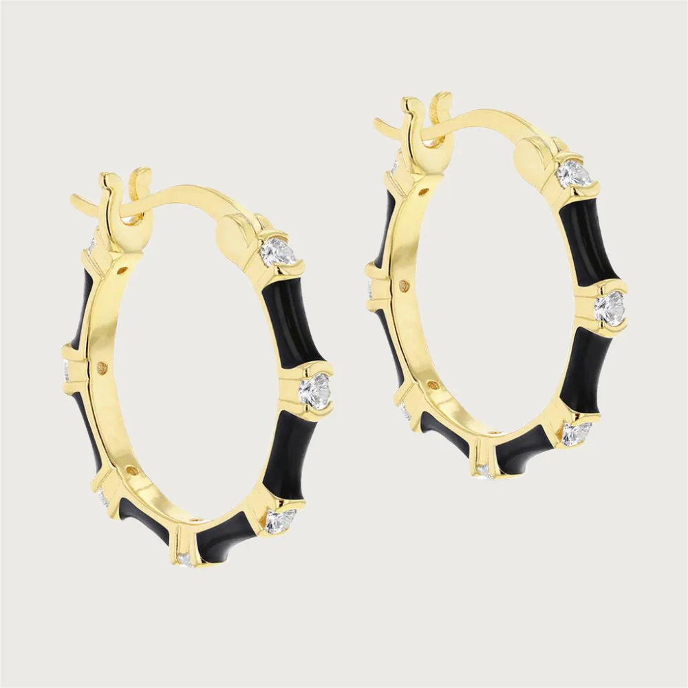 Taffy Enamel Bamboo Hoops With Zircons