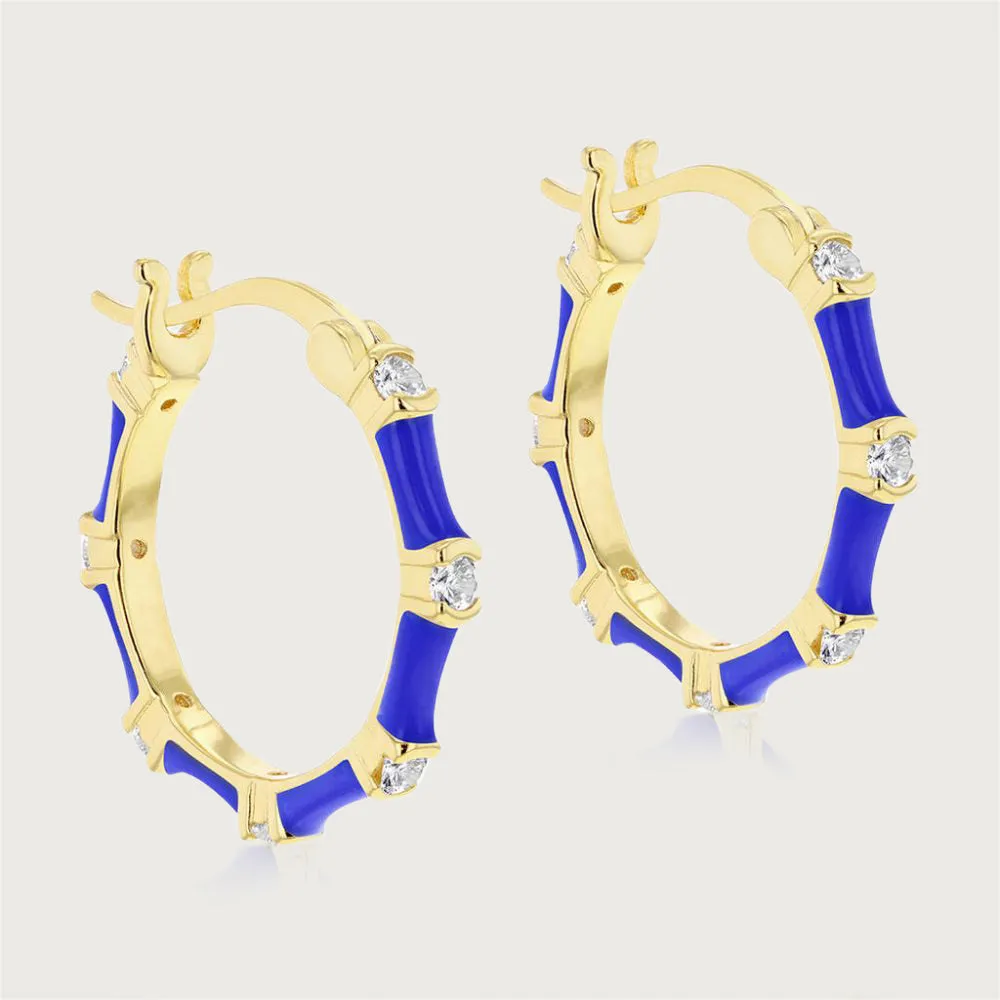 Taffy Enamel Bamboo Hoops With Zircons