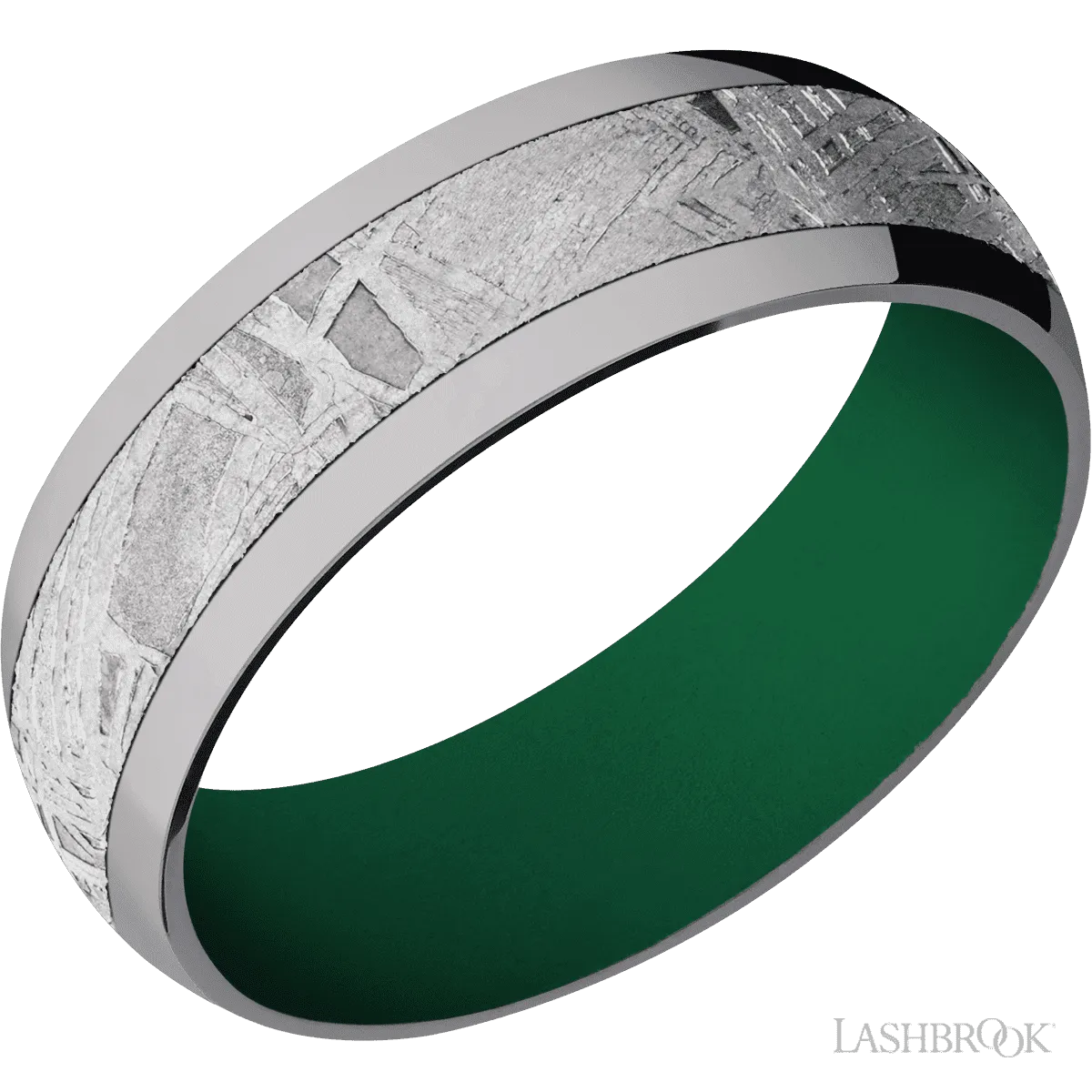 Tantalum with Polish Finish and Meteorite Inlay and Green - 7MM