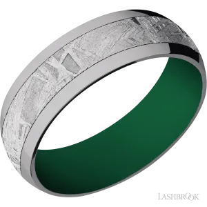 Tantalum with Polish Finish and Meteorite Inlay and Green - 7MM