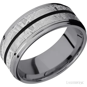 Tantalum with Polish Finish Meteorite and Black Inlays - 9MM