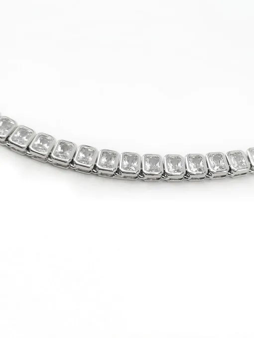 Tennis Necklace 925 Sterling Silver Bezel Emerald Cut Cubic Zirconia Simulated Diamonds Nickell Free Fine Jewelry