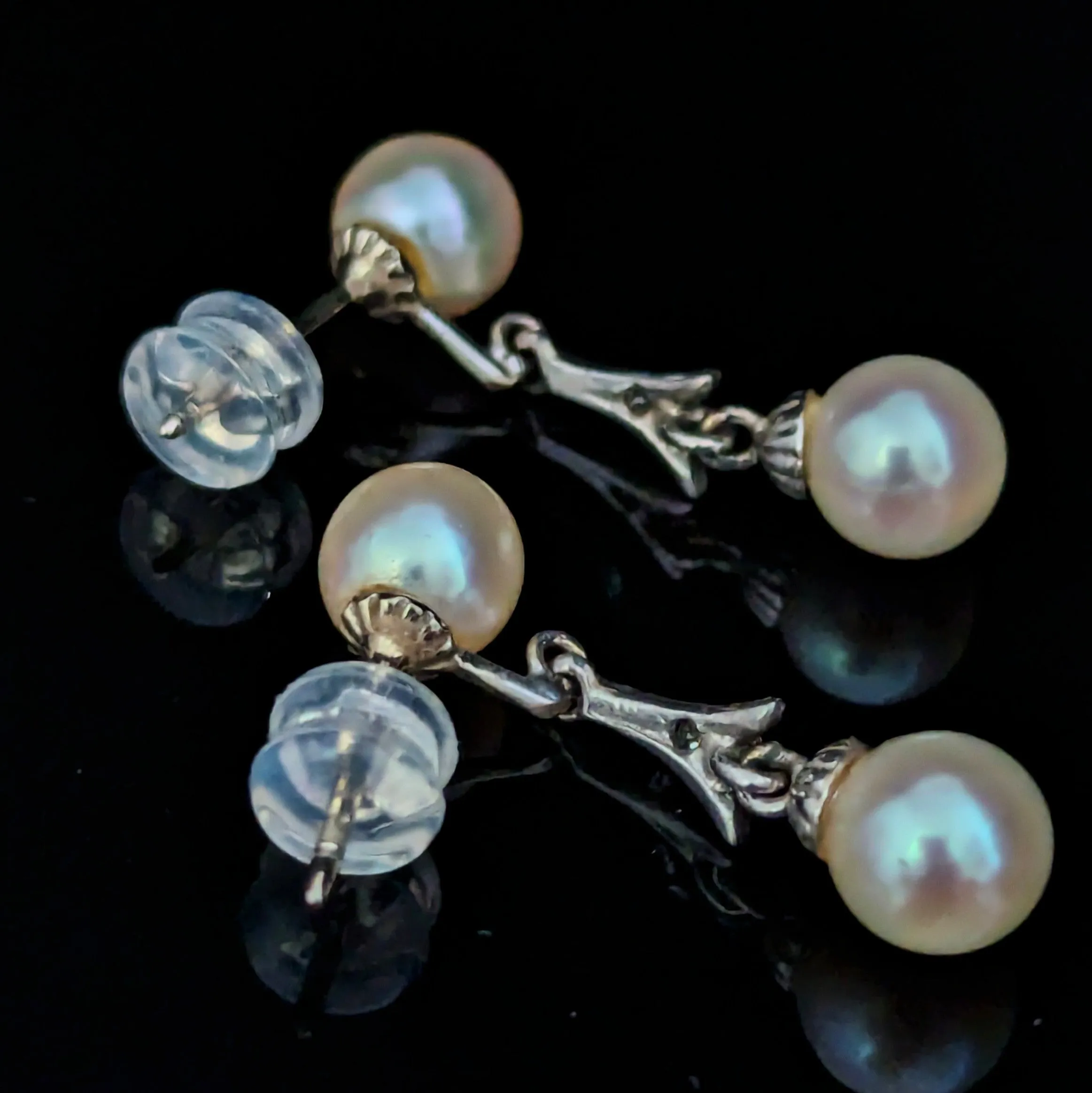 The Windham - Vintage Pearl Diamond White Gold Drop Earrings