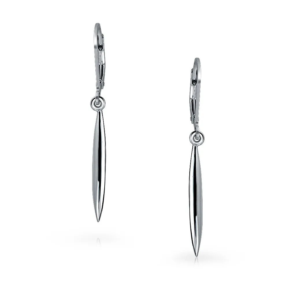 Thin Minimalist Geometric Dangle Earrings Linear Bar Feather Sterling Silver