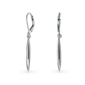 Thin Minimalist Geometric Dangle Earrings Linear Bar Feather Sterling Silver