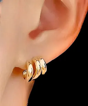 Three Half-Circle Gold Huggie Earrings