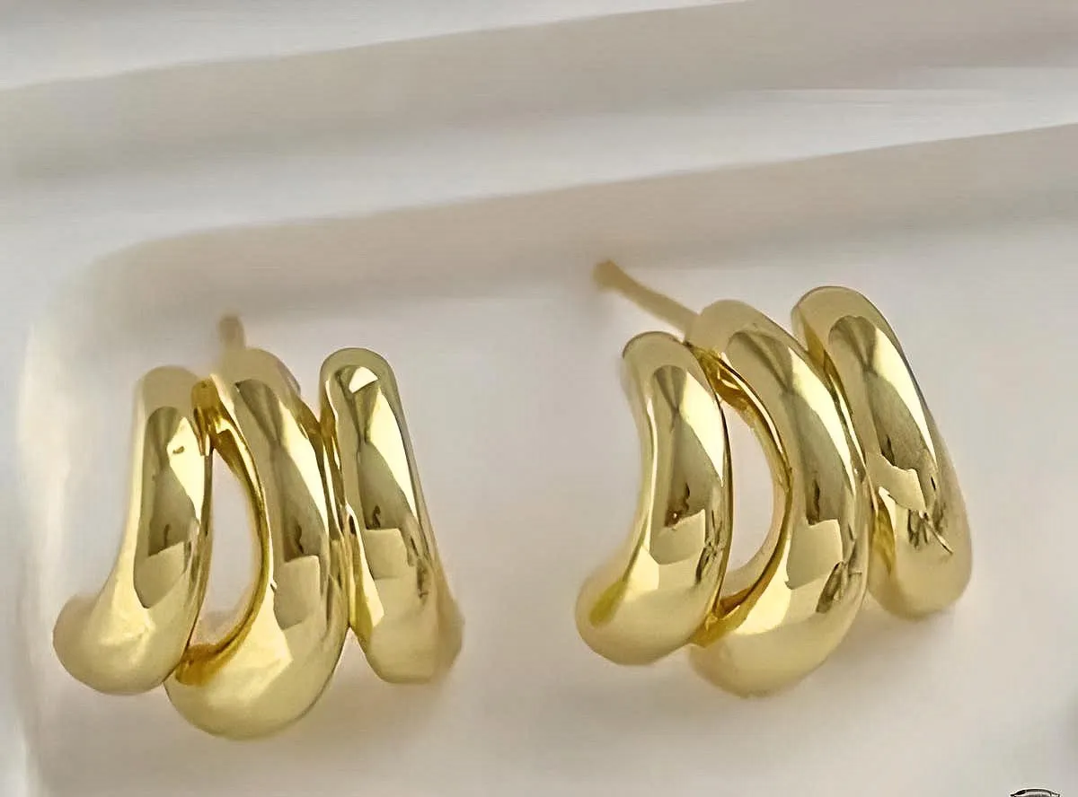 Three Half-Circle Gold Huggie Earrings