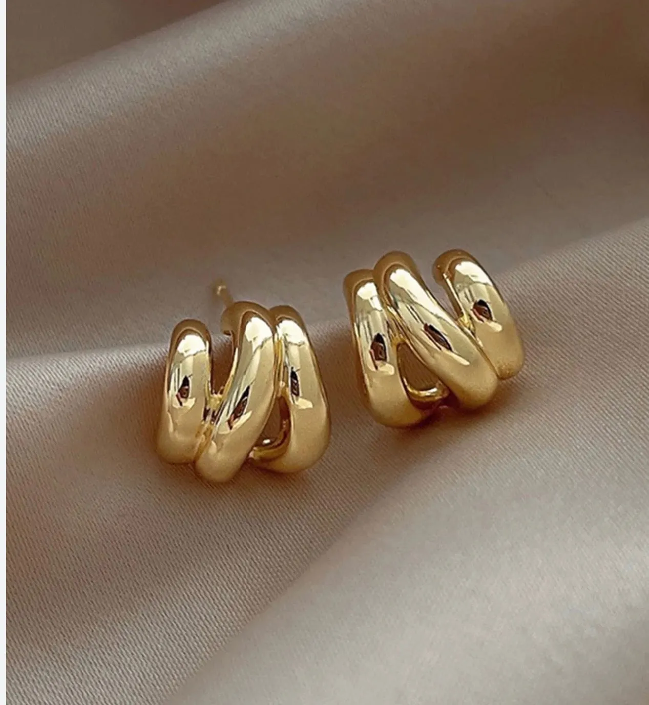 Three Half-Circle Gold Huggie Earrings