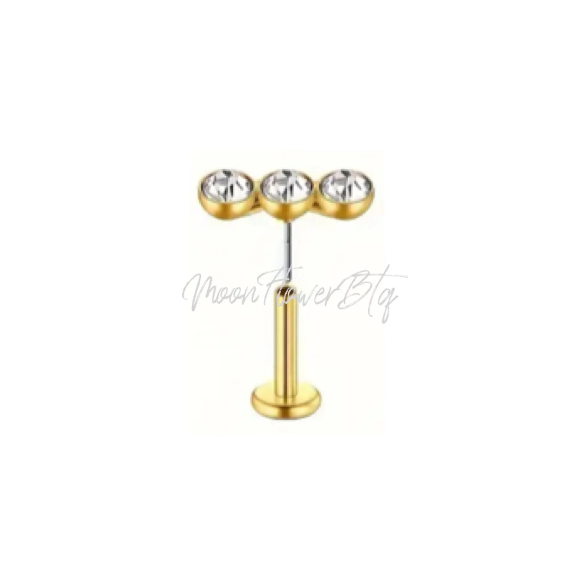 Tiny Gold Triple CZ Flat Back Stud