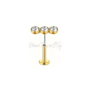 Tiny Gold Triple CZ Flat Back Stud