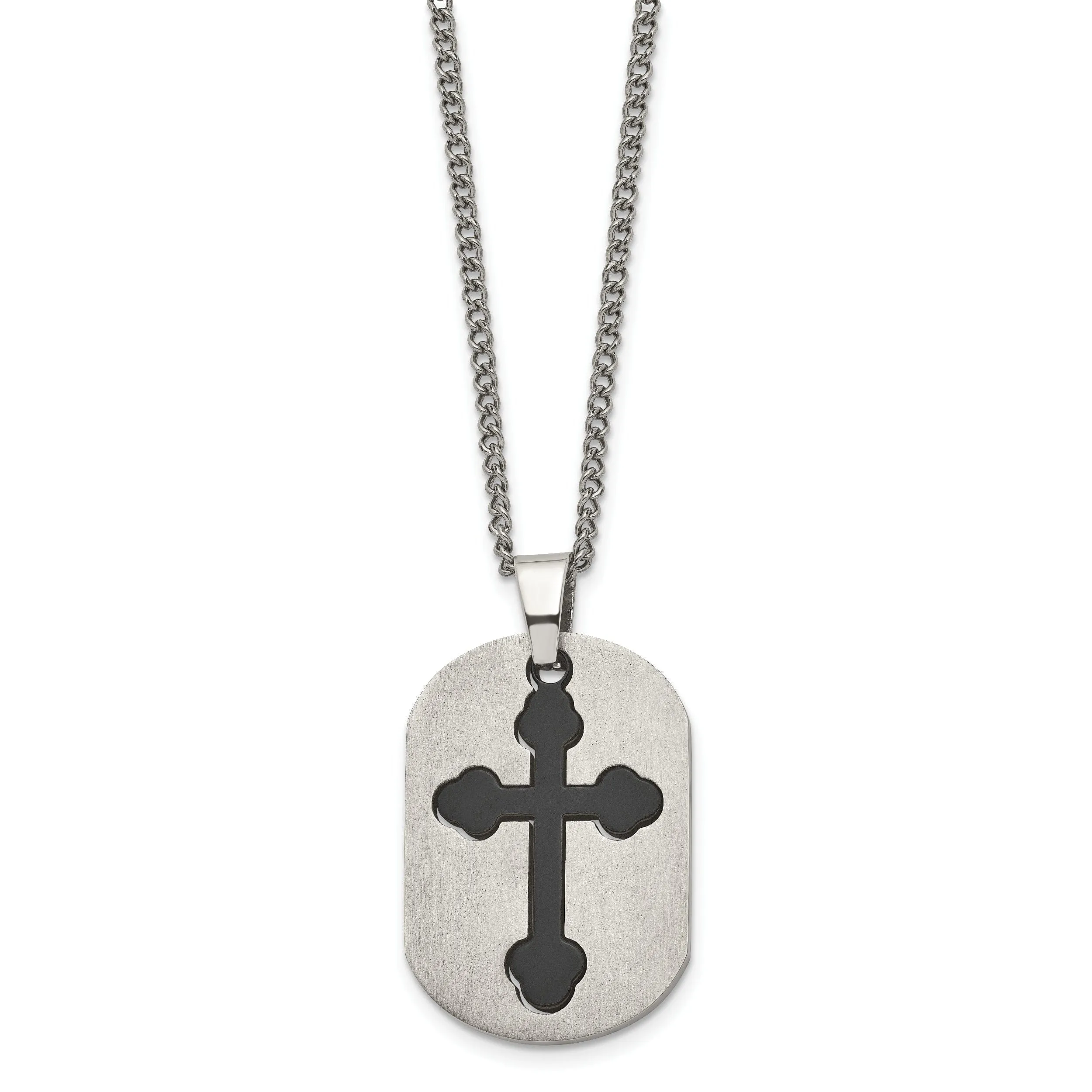 Titanium Black Plated Moveable Cross Dog Tag Chain