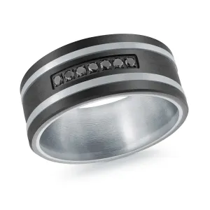 Titanium with Carbon Fiber and 14K White Gold Ring from the Titanium Collection by Malo - MRDTI-015-9BWBD