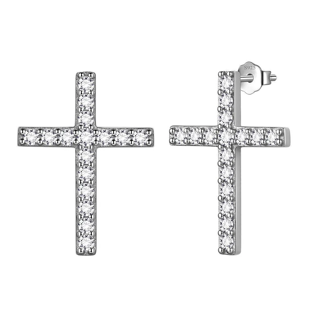 Tokyo Mart Classic Cross Stud Earrings Women Mens Jewelry Sterling Silver