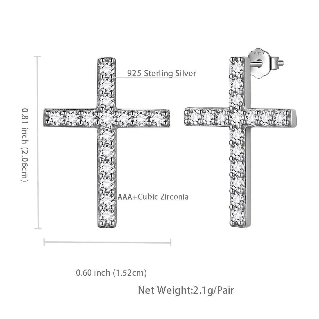 Tokyo Mart Classic Cross Stud Earrings Women Mens Jewelry Sterling Silver