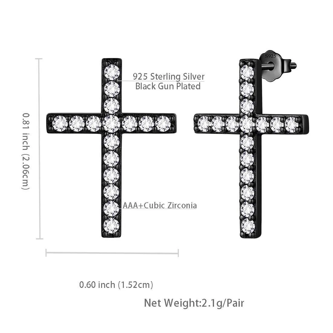 Tokyo Mart Classic Cross Stud Earrings Women Mens Jewelry Sterling Silver