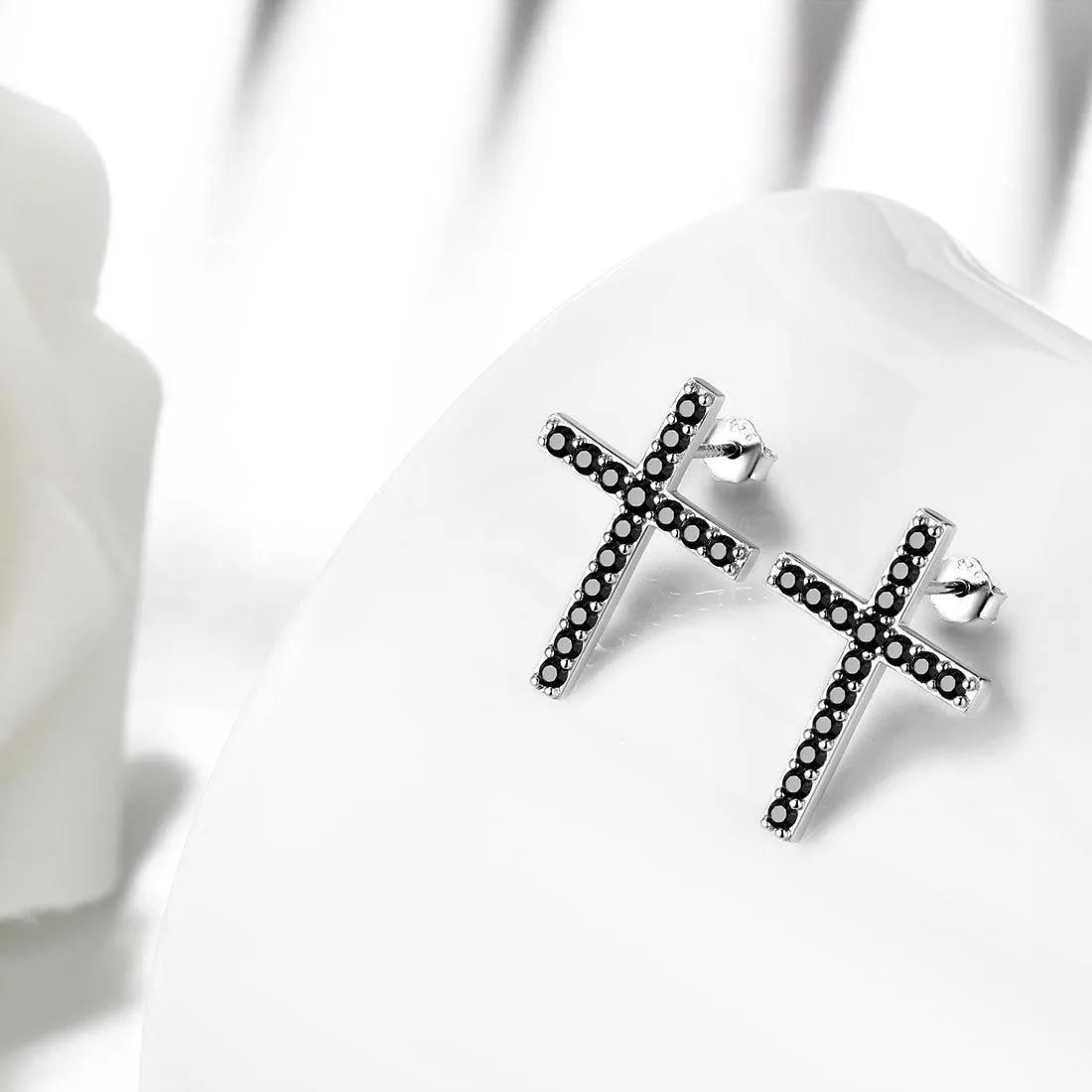 Tokyo Mart Classic Cross Stud Earrings Women Mens Jewelry Sterling Silver