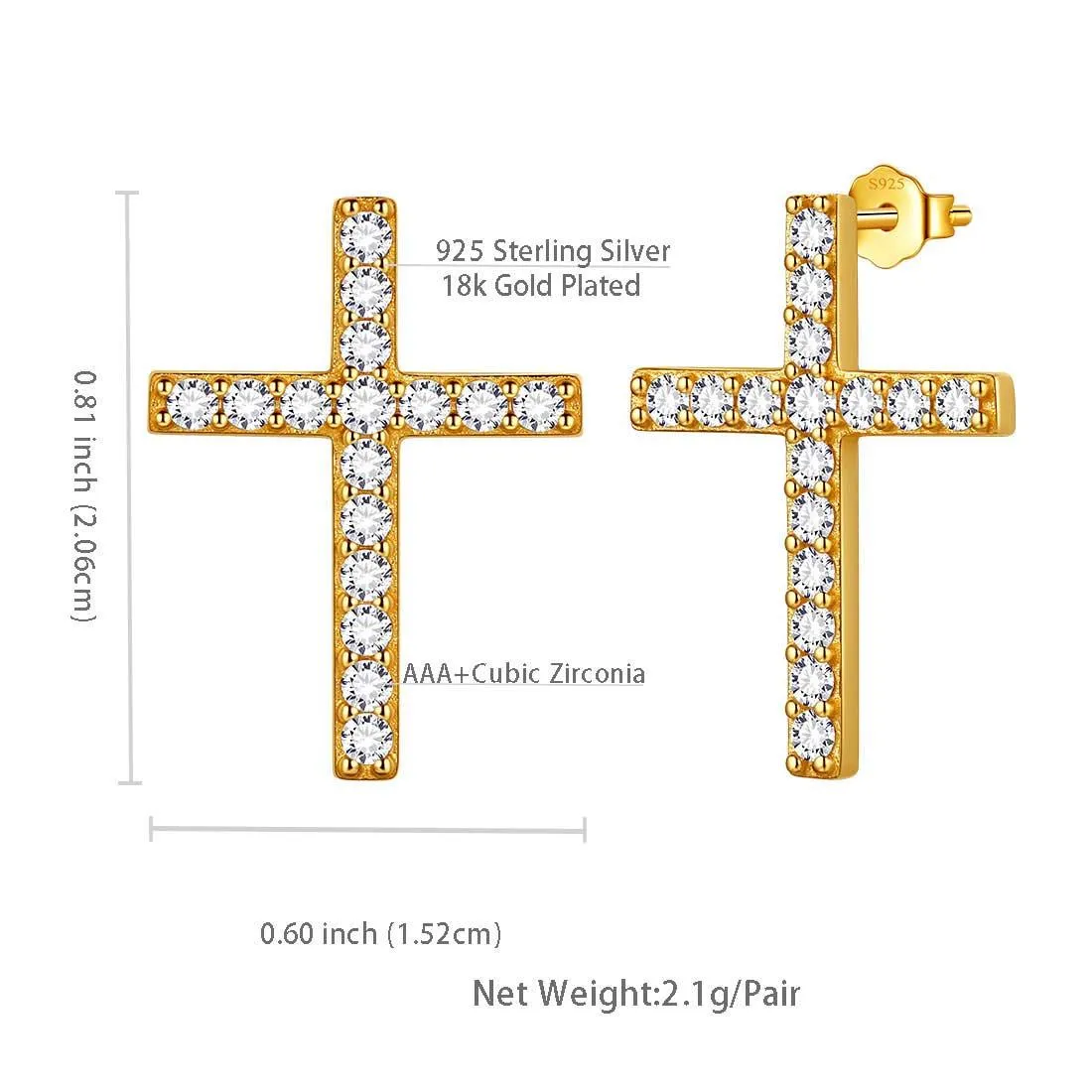 Tokyo Mart Classic Cross Stud Earrings Women Mens Jewelry Sterling Silver