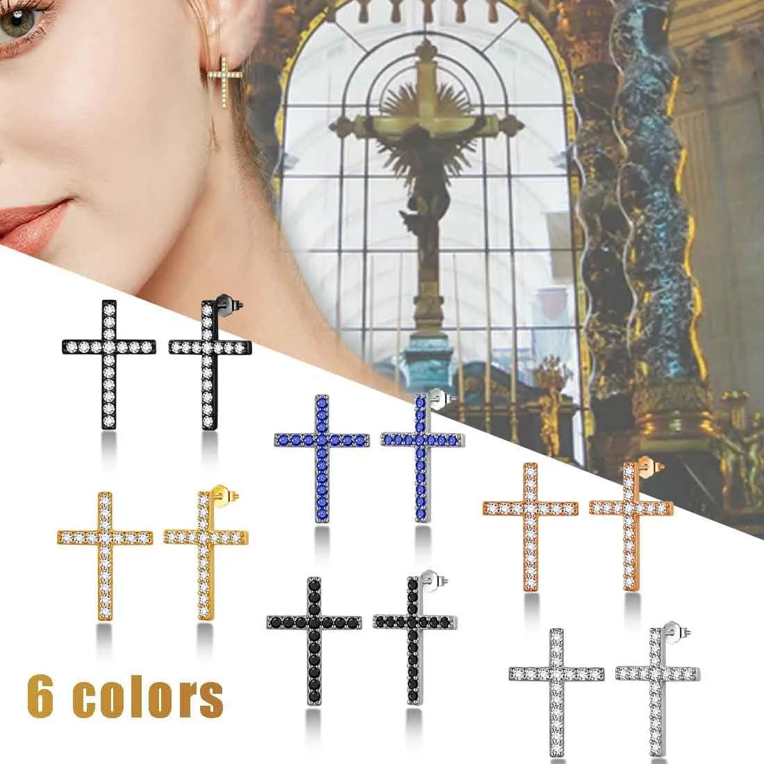 Tokyo Mart Classic Cross Stud Earrings Women Mens Jewelry Sterling Silver