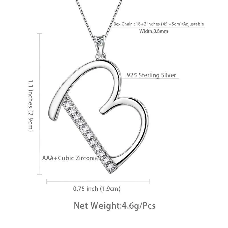 Tokyo Mart Letter Initial B Necklaces Pendant Women Girls Name Jewelry Gift 925 Sterling Silver