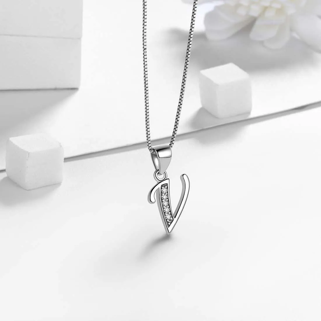 Tokyo Mart Letter V Initial Necklaces Pendant Women Men Name Jewelry Gift 925 Silver