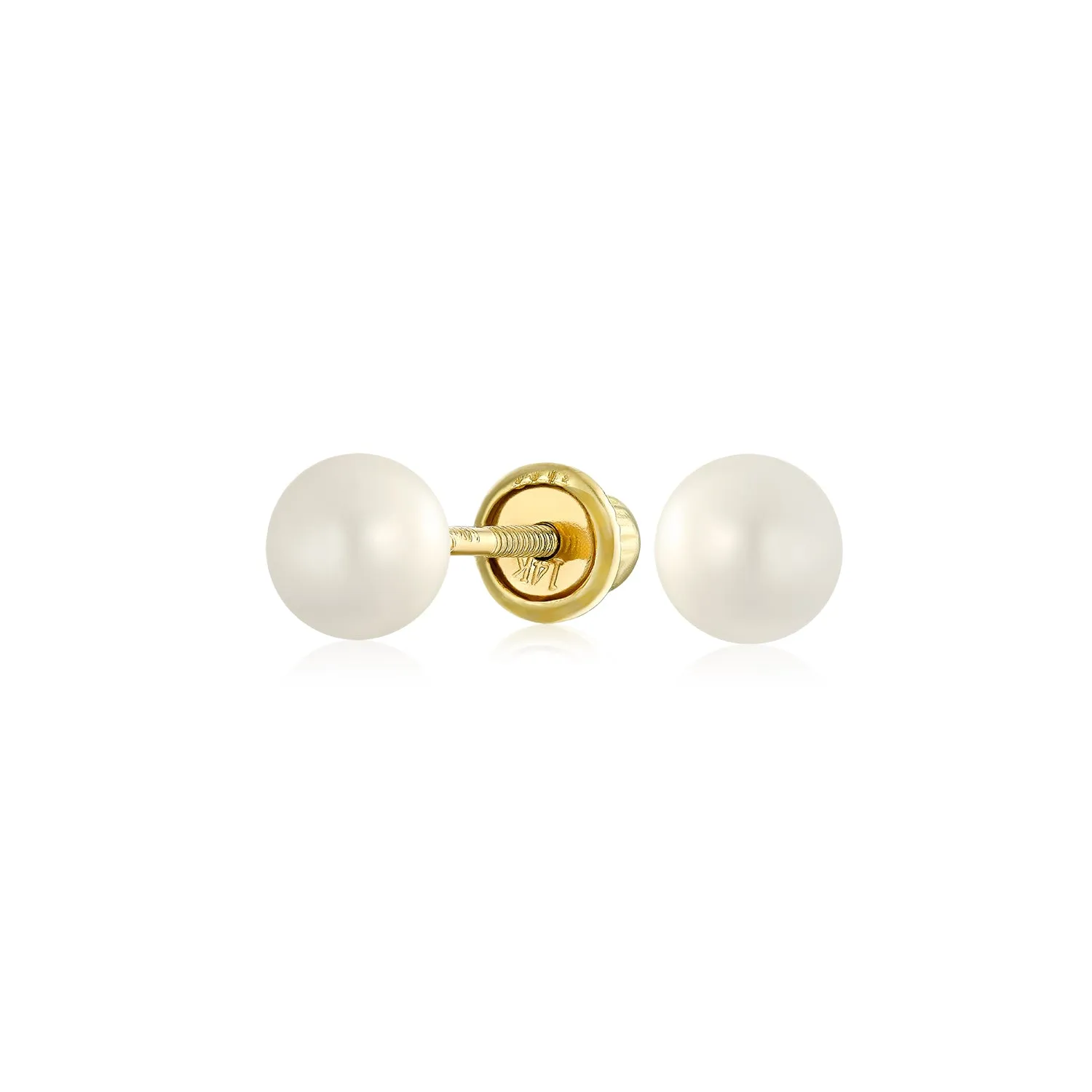 Traditional Tiny CZ Stud Earrings 14K Gold Freshwater Pearl June Birthstone