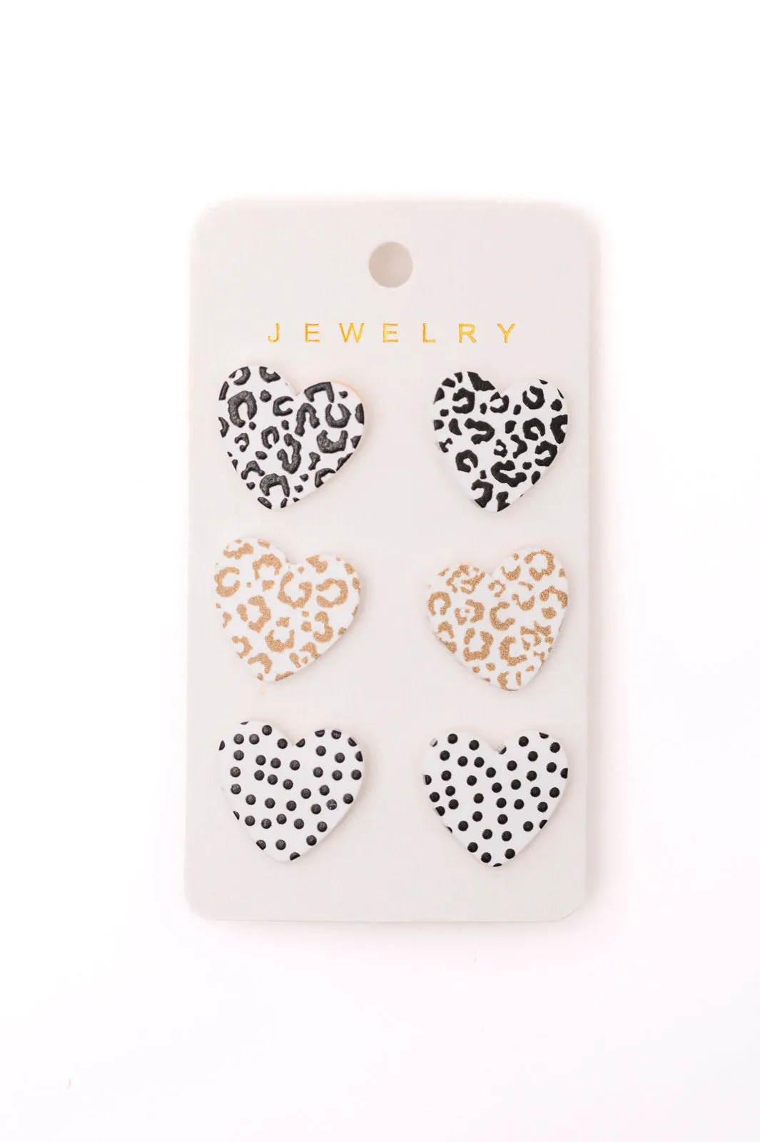 Triple Hearts Studs in Animal