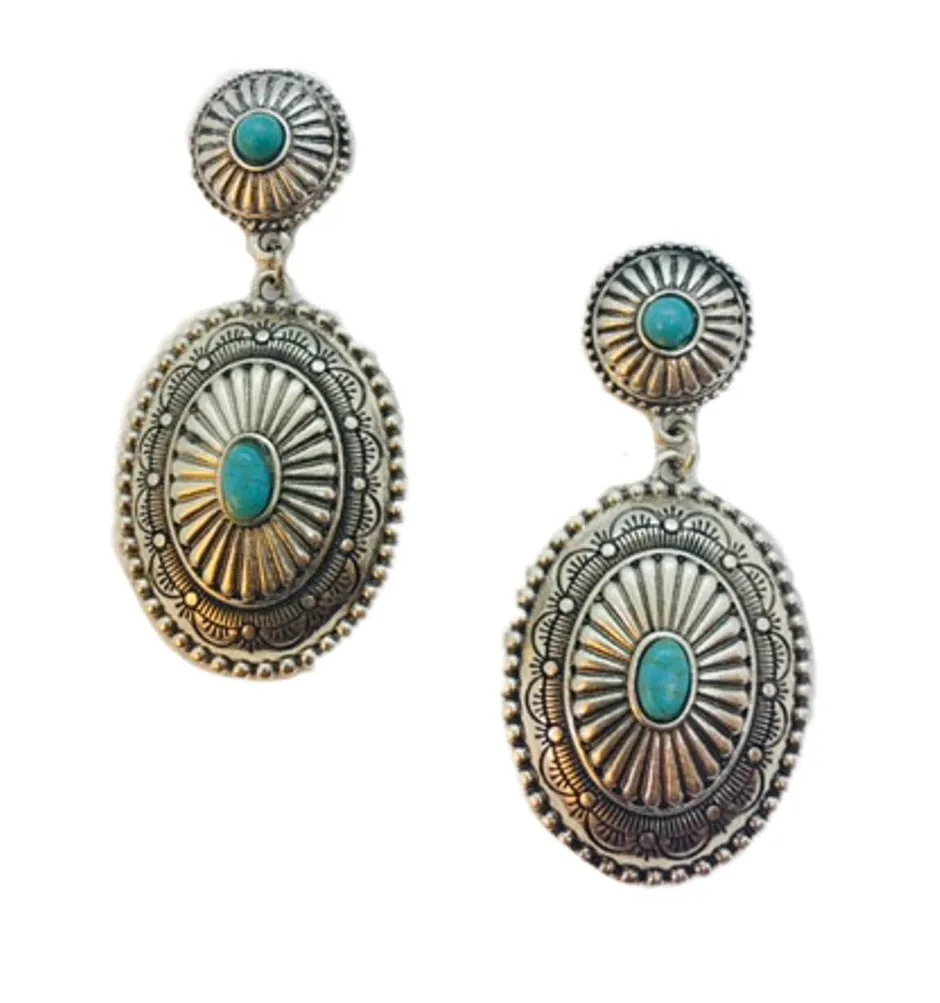 Turquoise Western Concho Earrings