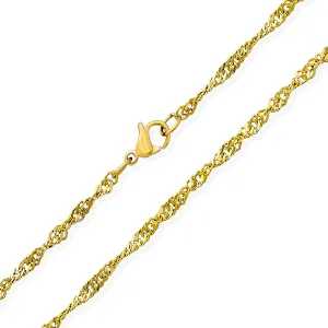 Unisex 2.5MM Singapore Twist Rope Chain Necklace Gold Plated Stainless Steel