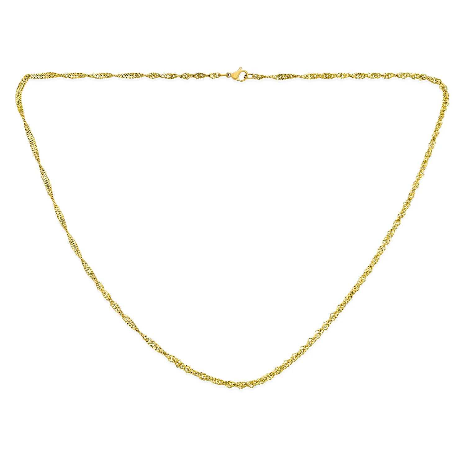 Unisex 2.5MM Singapore Twist Rope Chain Necklace Gold Plated Stainless Steel