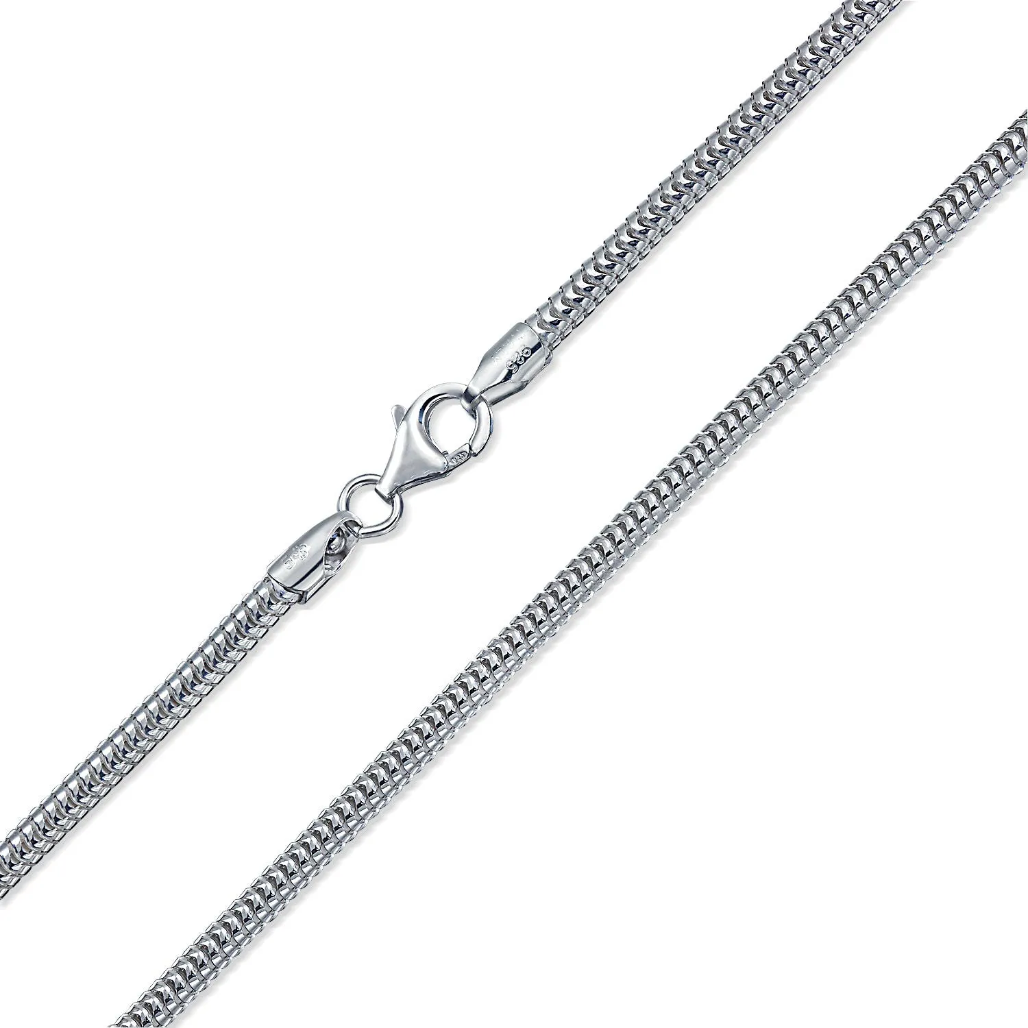 Unisex 3MM Sterling Silver Snake Chain Necklace 8-Sided Made in Italy