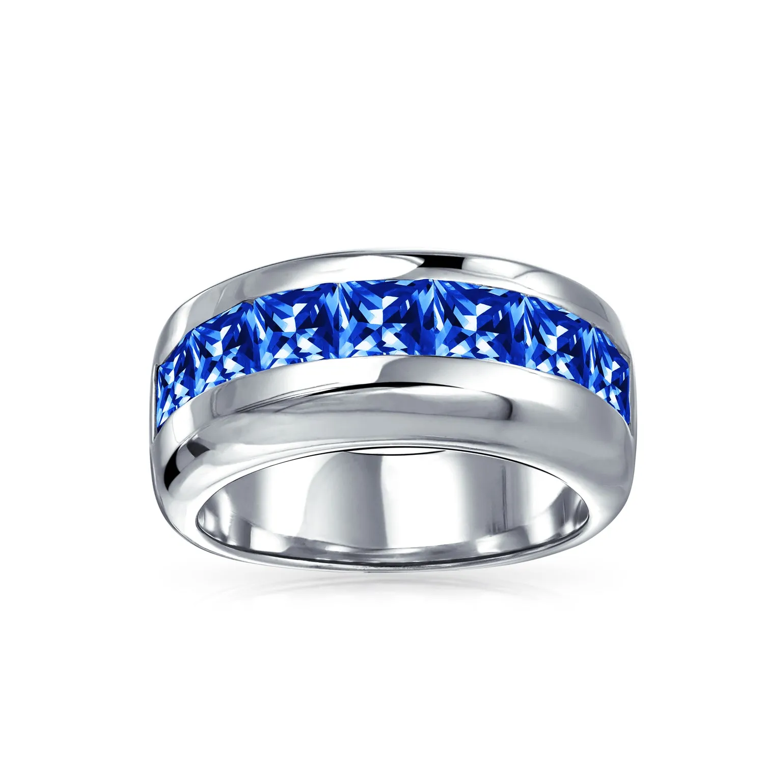 Unisex Cocktail Statement Ring with Blue Sapphire CZ in Sterling Silver Band