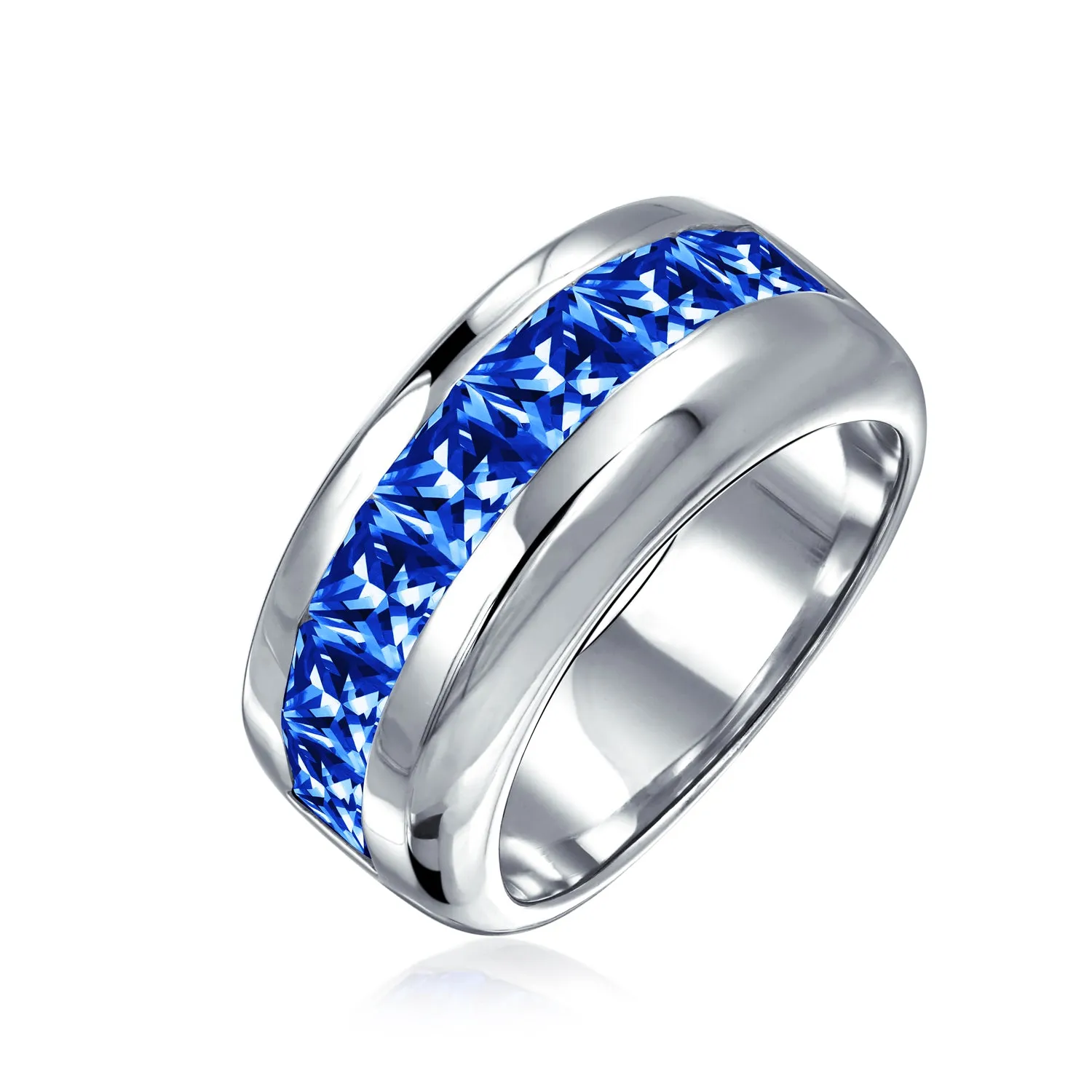 Unisex Cocktail Statement Ring with Blue Sapphire CZ in Sterling Silver Band