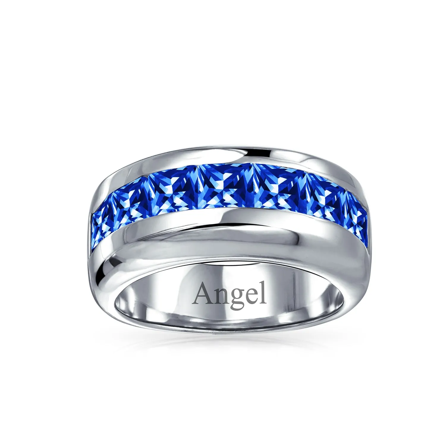 Unisex Cocktail Statement Ring with Blue Sapphire CZ in Sterling Silver Band