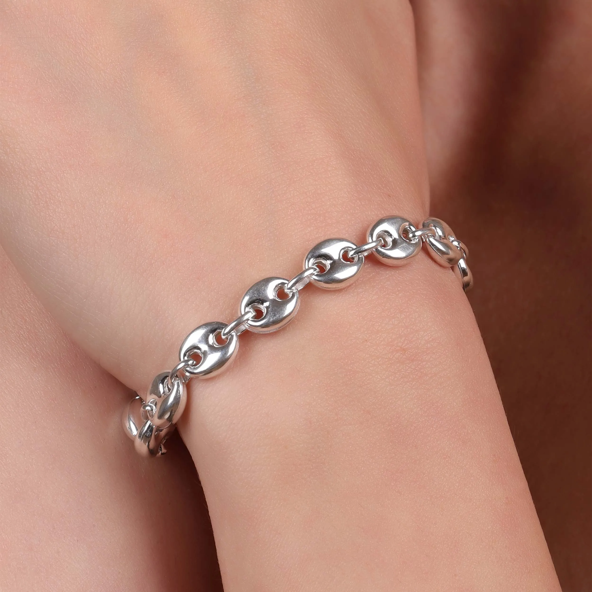 Unisex Sterling Silver Nautical Anchor Chain Link Bracelet 9MM Wide