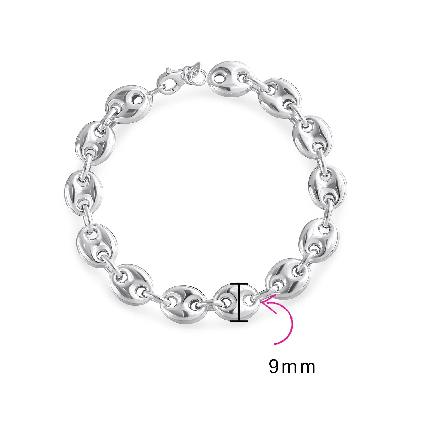 Unisex Sterling Silver Nautical Anchor Chain Link Bracelet 9MM Wide