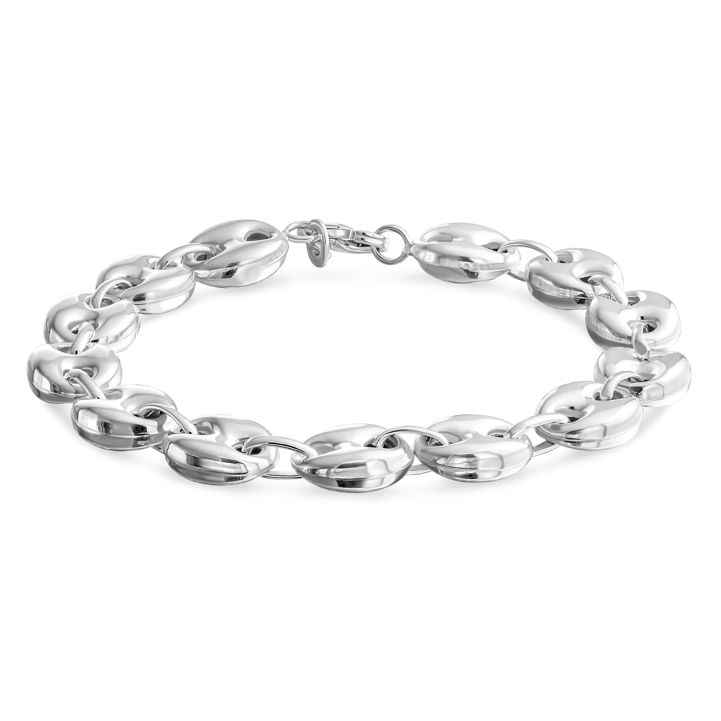 Unisex Sterling Silver Nautical Anchor Chain Link Bracelet 9MM Wide