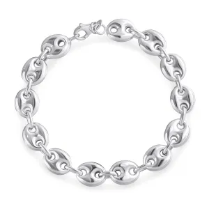 Unisex Sterling Silver Nautical Anchor Chain Link Bracelet 9MM Wide