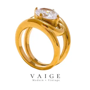 VAIGE Luxurious Gold & Cubic Zirconia Geometric Ring