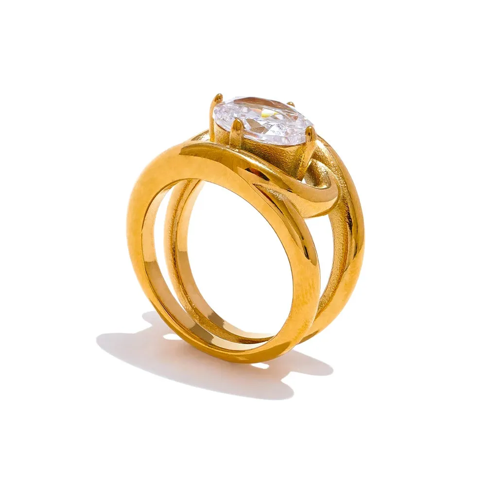 VAIGE Luxurious Gold & Cubic Zirconia Geometric Ring