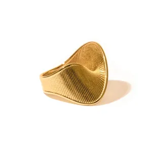 VAIGE Stainless Steel Geometric Textured Rings in Gold, 18K Plated Statement Jewelry for Trendy Style