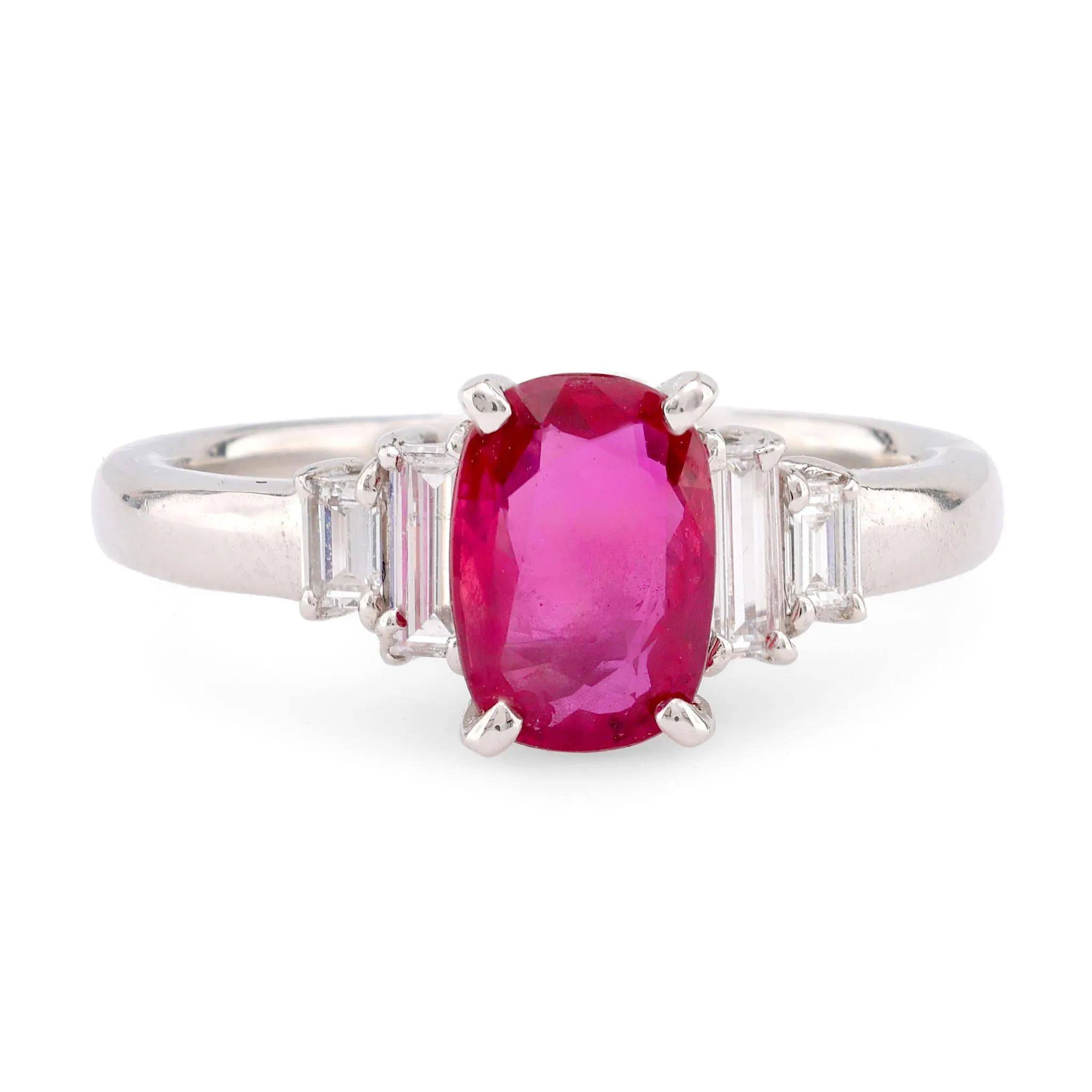 Vintage GIA Oval Ruby Diamond Platinum Five Stone Ring