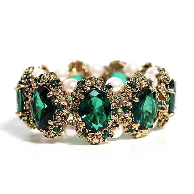 Vintage green and red crystal charm bracelet women jewelry