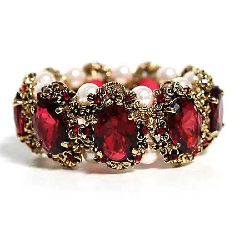 Vintage green and red crystal charm bracelet women jewelry