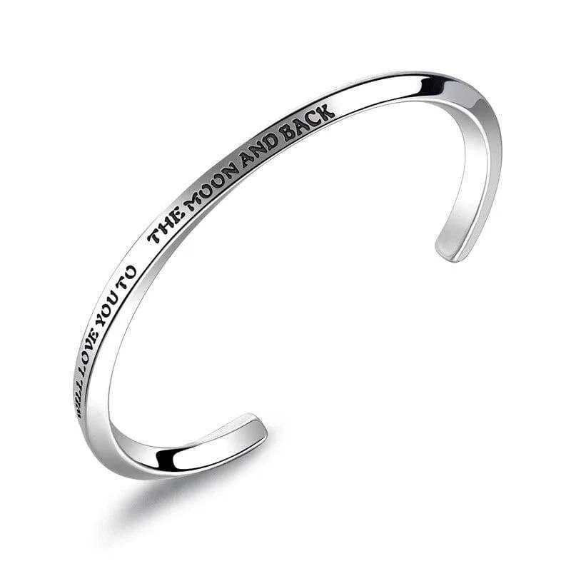 V.YA Fashion"I LOVE YOU TO THE MOON AND BACK"Open Cuff Bracelets For Women & Men Stainless Steel Silver Bracelets For Lover Gift