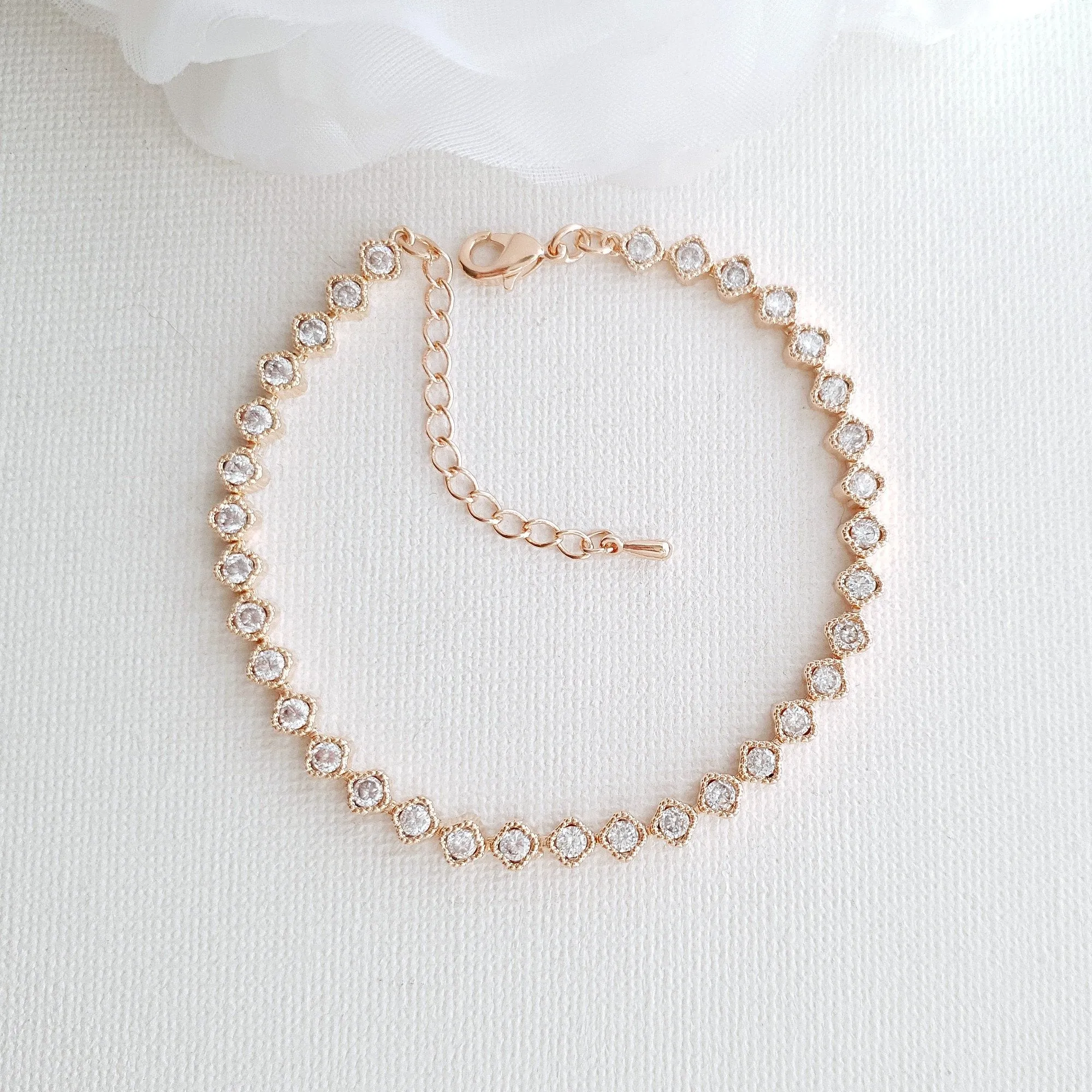 Wedding Tennis Bracelet in Rose Gold & CZ - Lisa